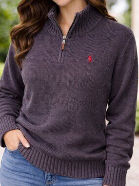 Polo Ralph Lauren Mens 2XB Black Quarter Zip Sweater Red Pony Big Tall 100% Cott